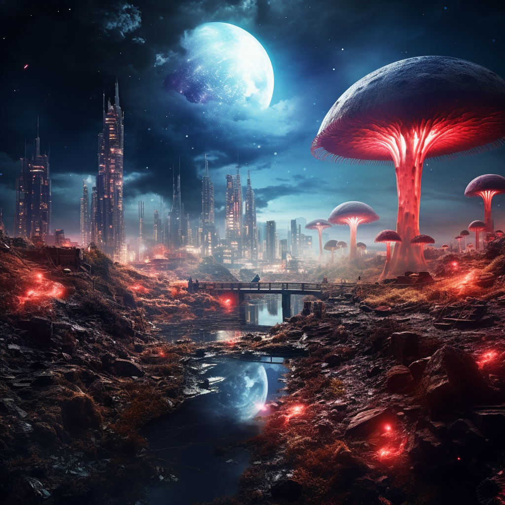 AI generated: Midjourney prompt: surreal atmosphere, city, future, sci-fi, epic fan... (Midjourney - Landscapes)