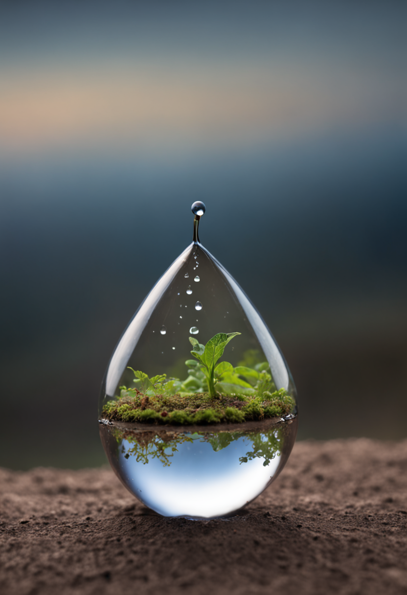 صورة مولدة بالذكاء الاصطناعي: Stable Diffusion prompt: green plant inside a water drop, volumetric lighti... (نموذج Stable Diffusion - تصوير فوتوغرافي)
