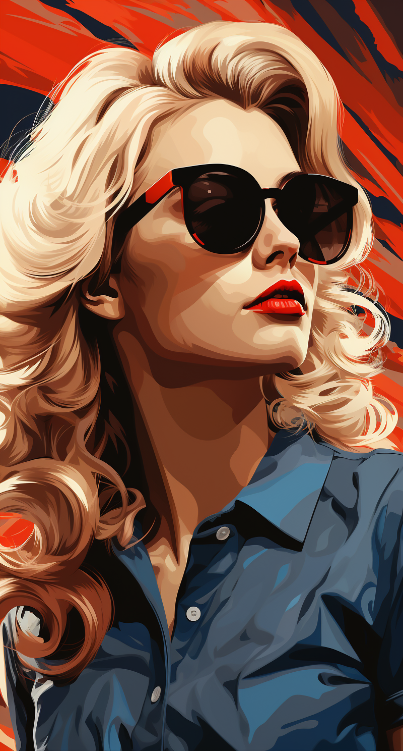Midjourney prompt: stunning woman from the 50s, long blond hair, blue... - Midjourney