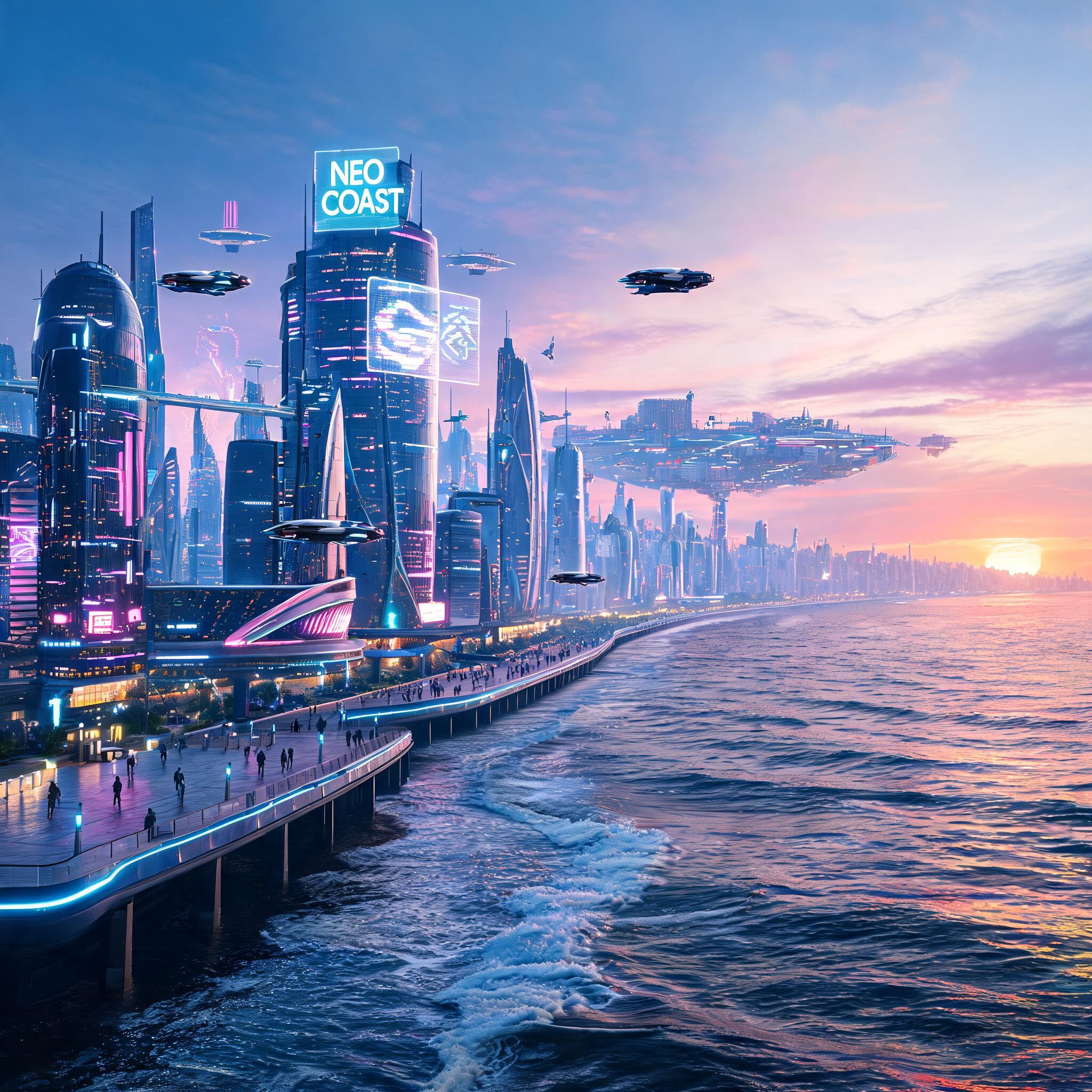 صورة مولدة بالذكاء الاصطناعي: Seedream 5 prompt: Create an image of a futuristic Mega City on the c (نموذج Seedream 5 - فن مفاهيمي)