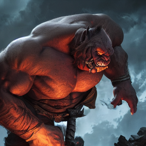 Stable Diffusion prompt: A huge orc flexing his thick arm...