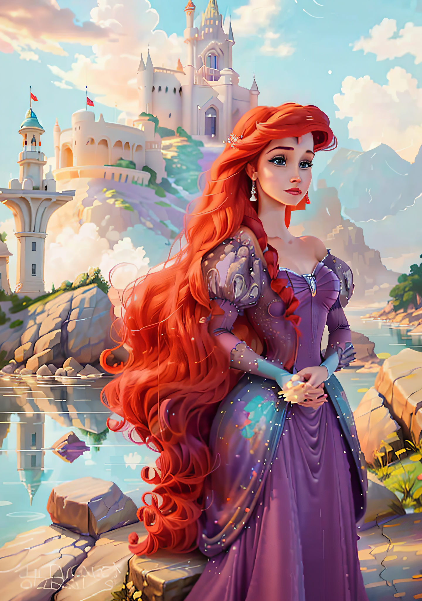 ReV Animated prompt: a painting of a woman in a purple dress standing o... - ReV Animated
