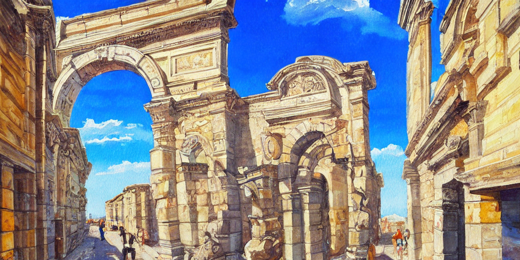 Stable Diffusion prompt: dreamy painting, ancient Roman d...