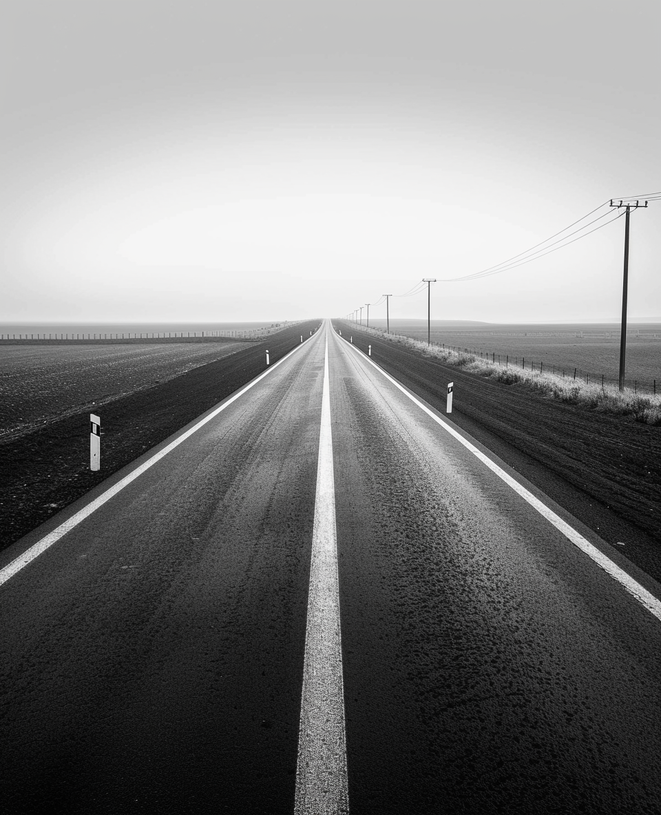 AI generated: Midjourney prompt: highway with fields on both sides, a few telephone... (Midjourney - Photography)