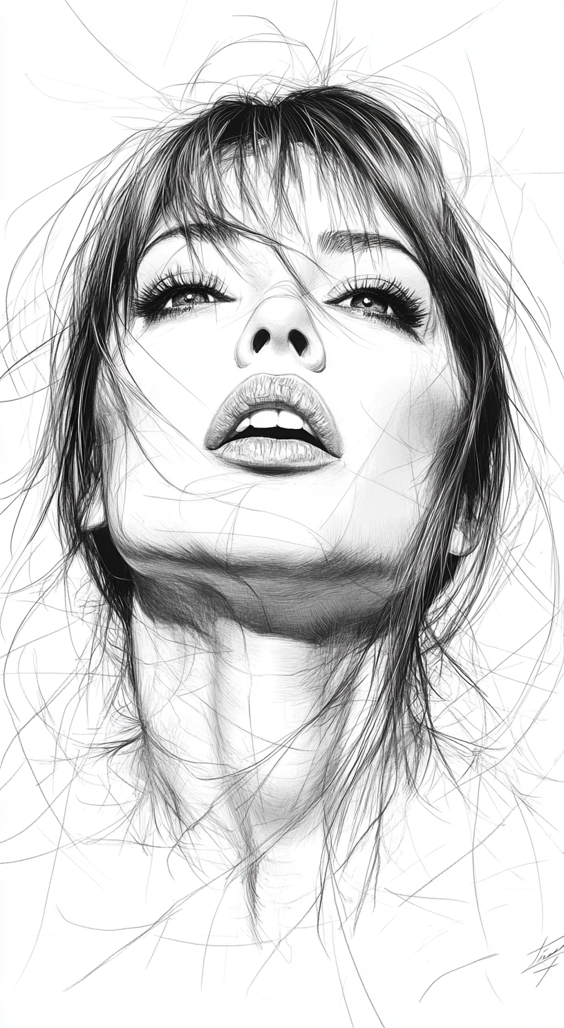 AI generated: Midjourney prompt: sketch of a woman's face, expressive line-work, in... (Midjourney - Portraits)