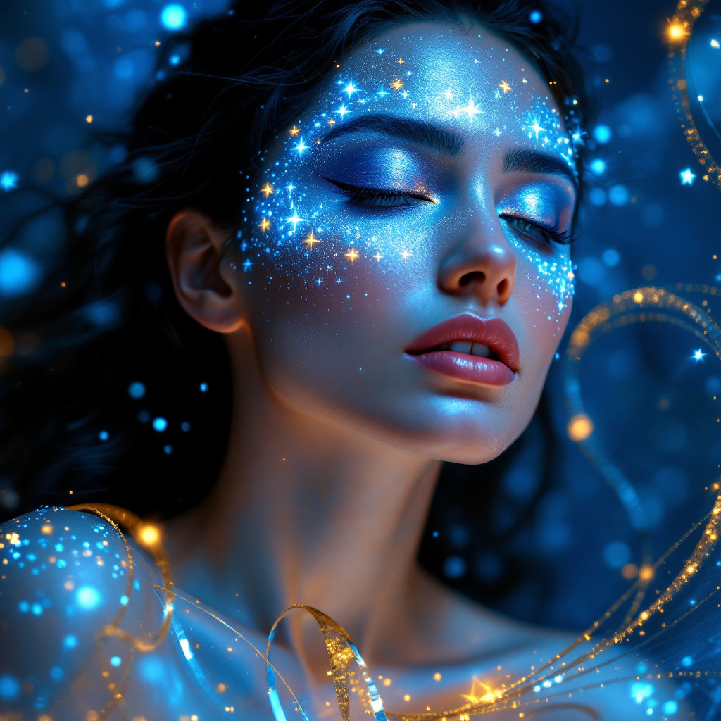 FLUX prompt: Uma mulher deslumbrante com maquiagem de cristais ... - FLUX