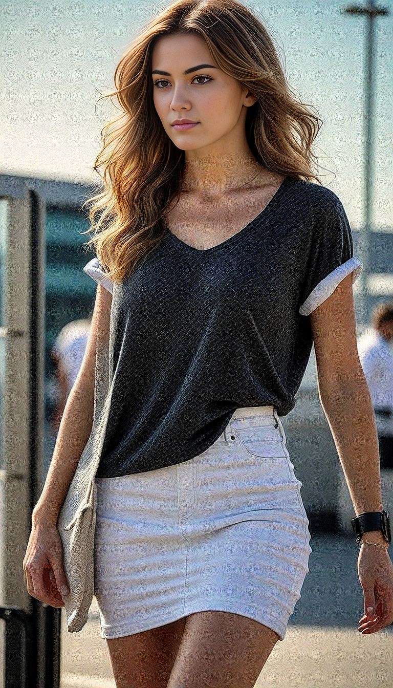 صورة مولدة بالذكاء الاصطناعي: Stable Diffusion prompt: An image of a young woman with wavy hair walking f... (نموذج Stable Diffusion - تصوير فوتوغرافي)