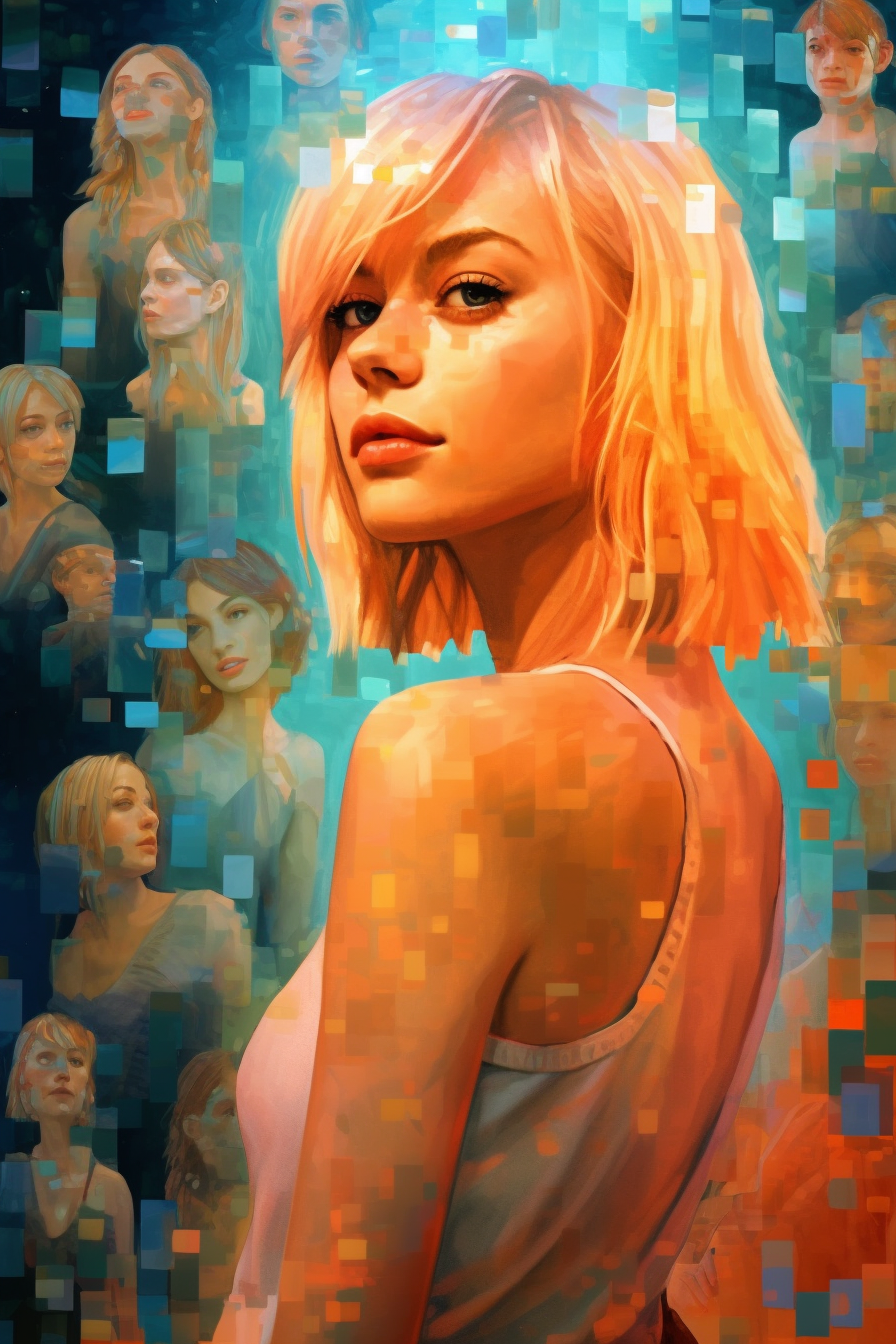 Midjourney prompt: a collage of photos of different blond women and t... - Midjourney