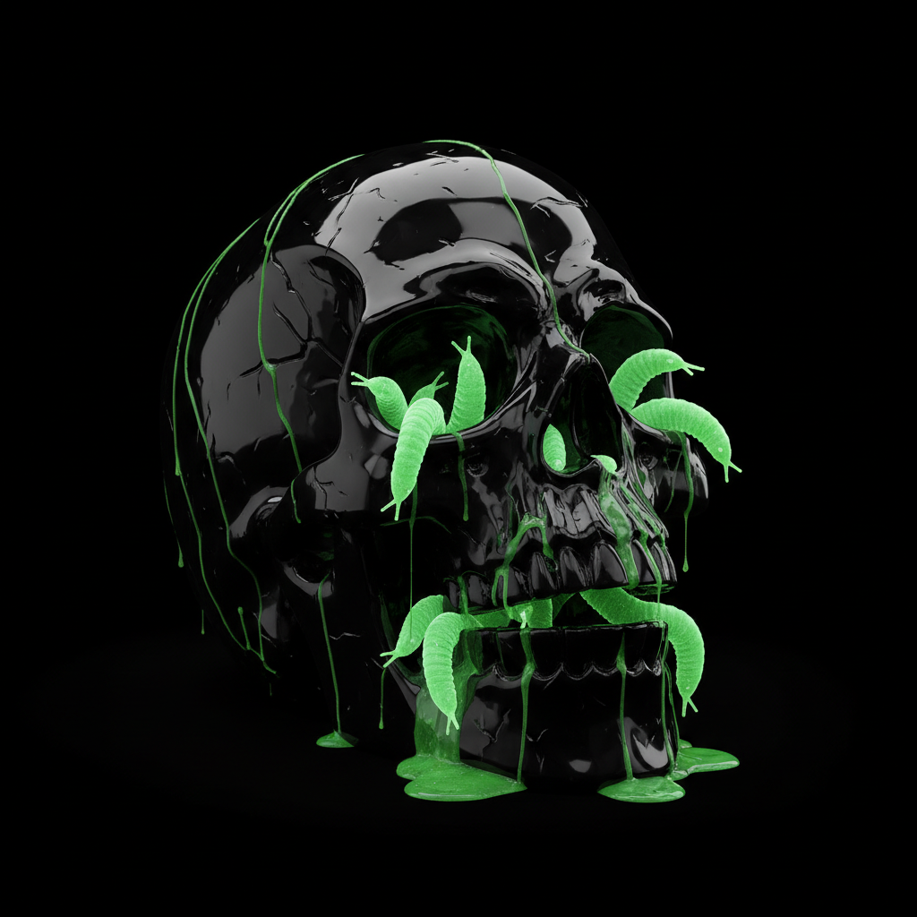 Nano Banana prompt: A terrifying skull made of black obsidian. Glowing... - Nano Banana