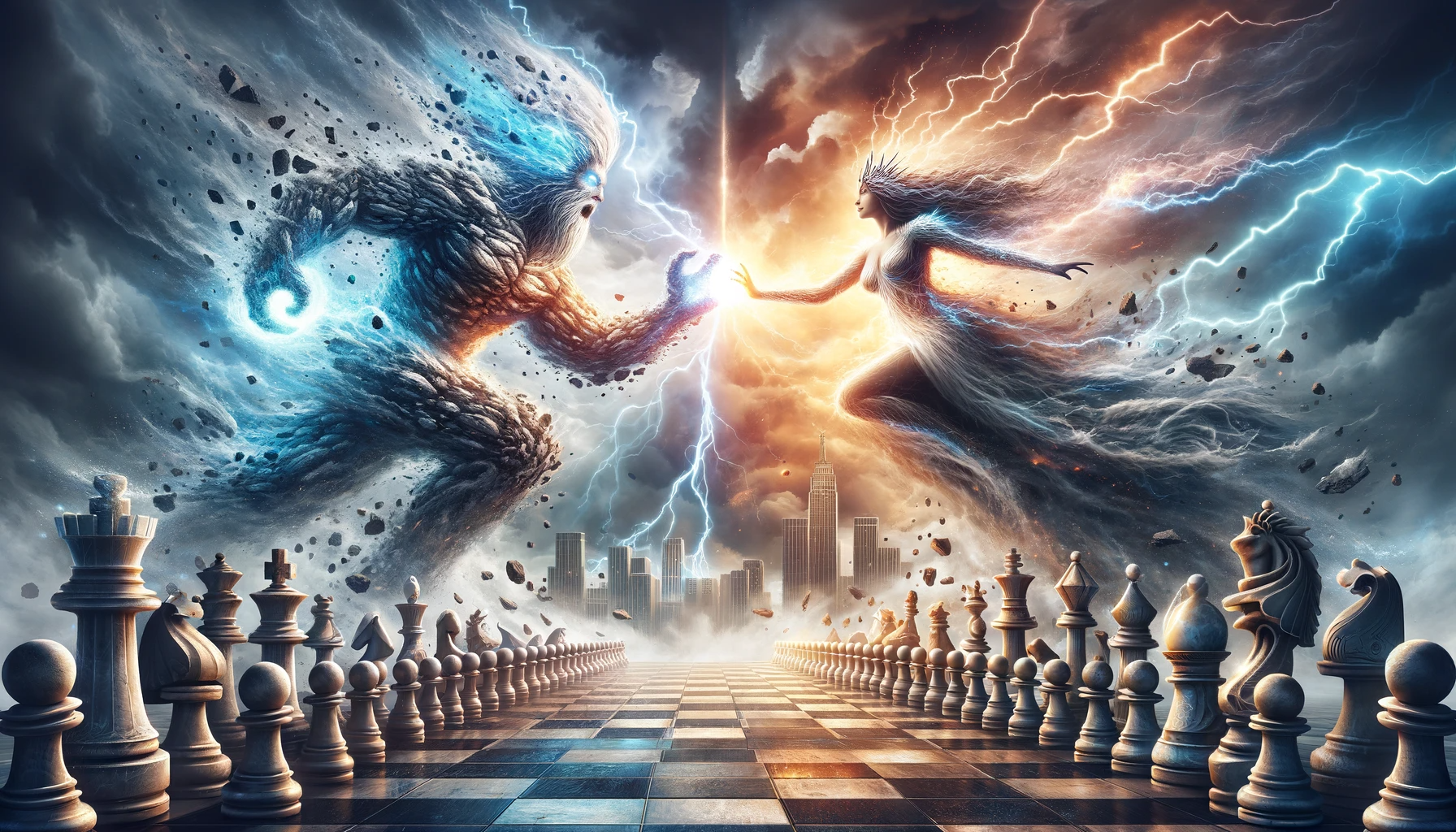 صورة مولدة بالذكاء الاصطناعي: ChatGPT Image prompt: An epic digital painting depicting a clash between... (نموذج ChatGPT Image - فن مفاهيمي)