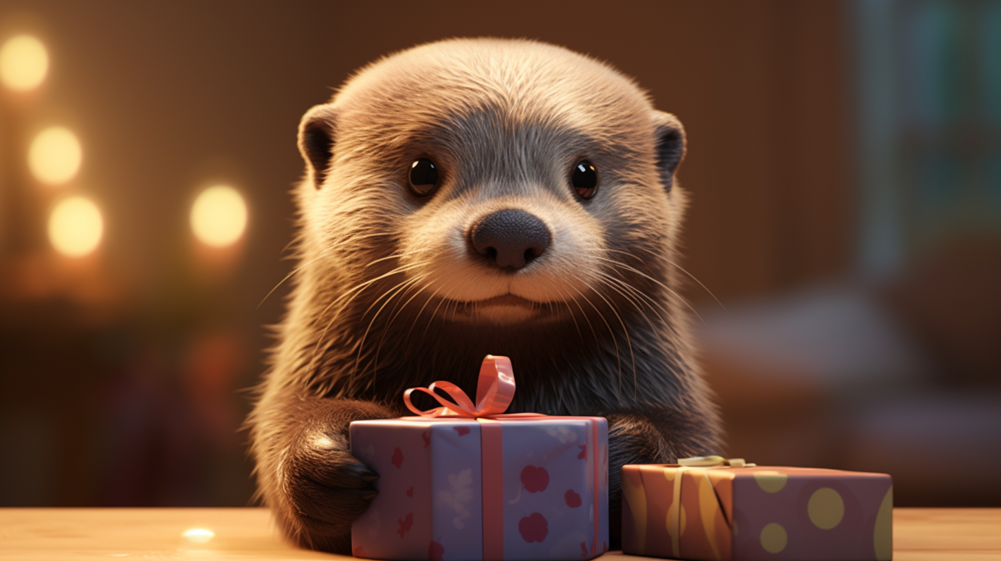 صورة مولدة بالذكاء الاصطناعي: Midjourney prompt: Cute otter who doesn't like the birthday present, ... (نموذج Midjourney - Character Design)