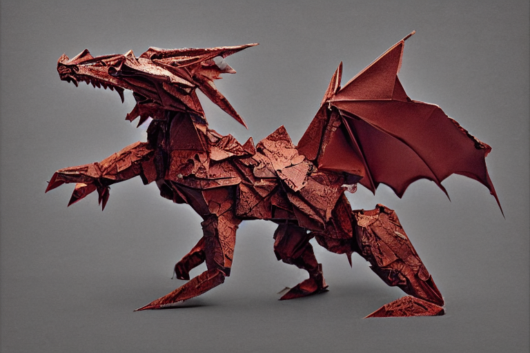 Stable Diffusion prompt: An origami of a dragon made of c...