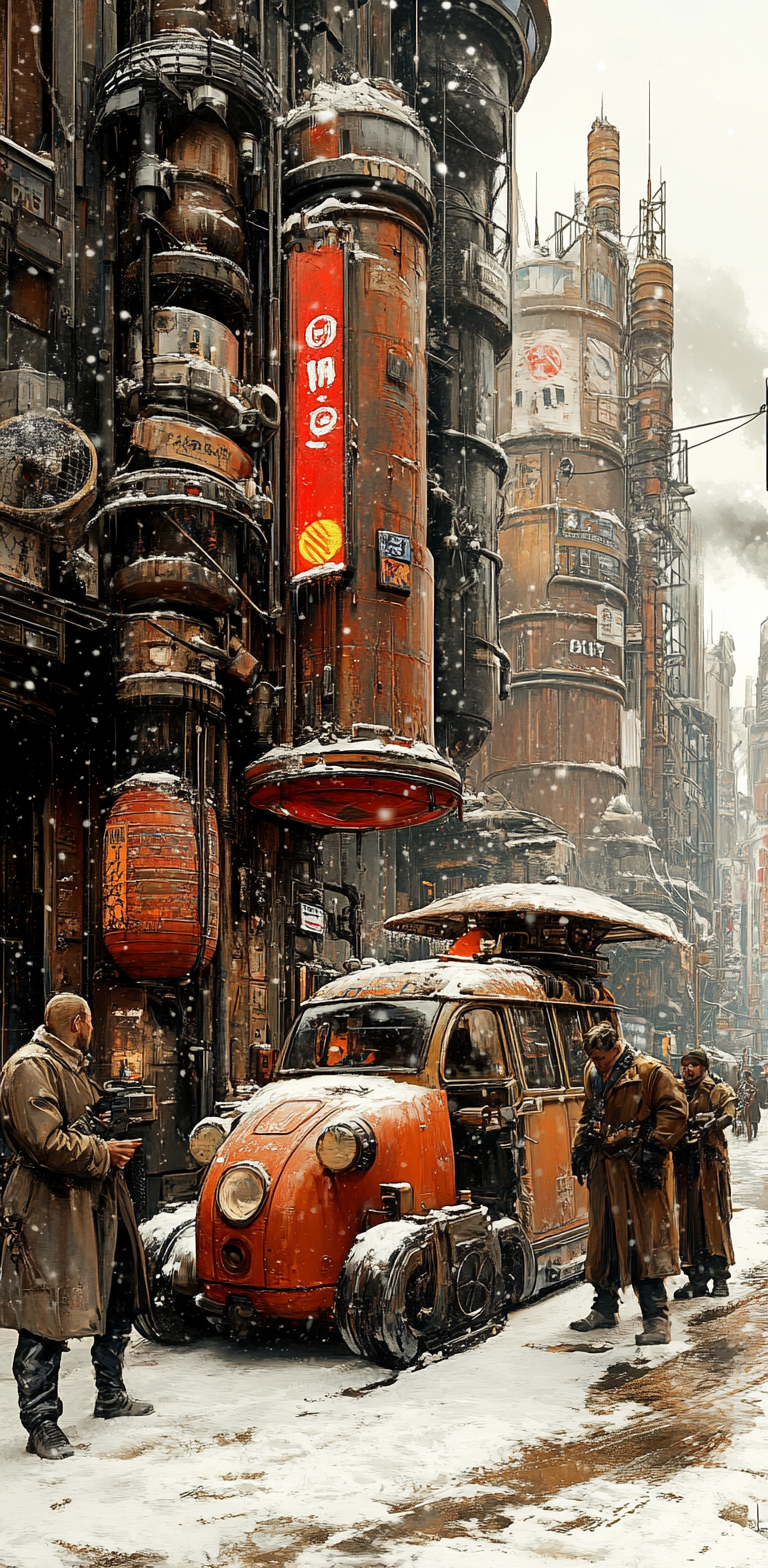 AI generated: Midjourney prompt: Cyberpunk city in the style of Vincent Di Fate, sc... (Midjourney - Concept Art)