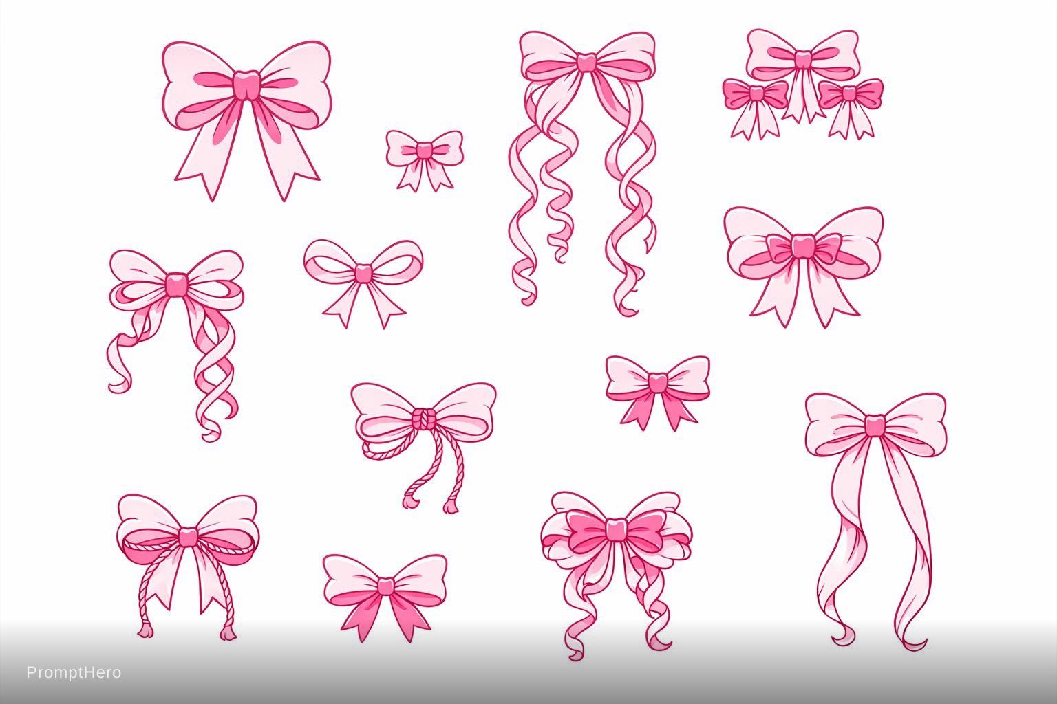 صورة مولدة بالذكاء الاصطناعي: ChatGPT Image prompt: Adorable coquette bow pack, 10 distinct bows on pu... (نموذج ChatGPT Image - فن مفاهيمي)