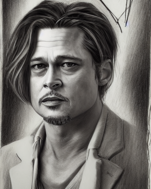 Stable Diffusion prompt: portrait of a mix of Brad Pitt a...