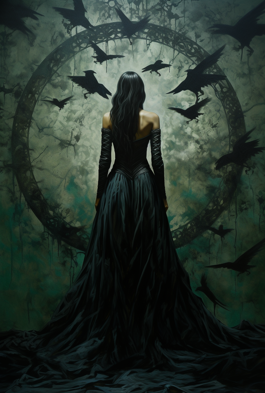Midjourney prompt: A silhouette of a woman of dark fantasy standing o... - Midjourney