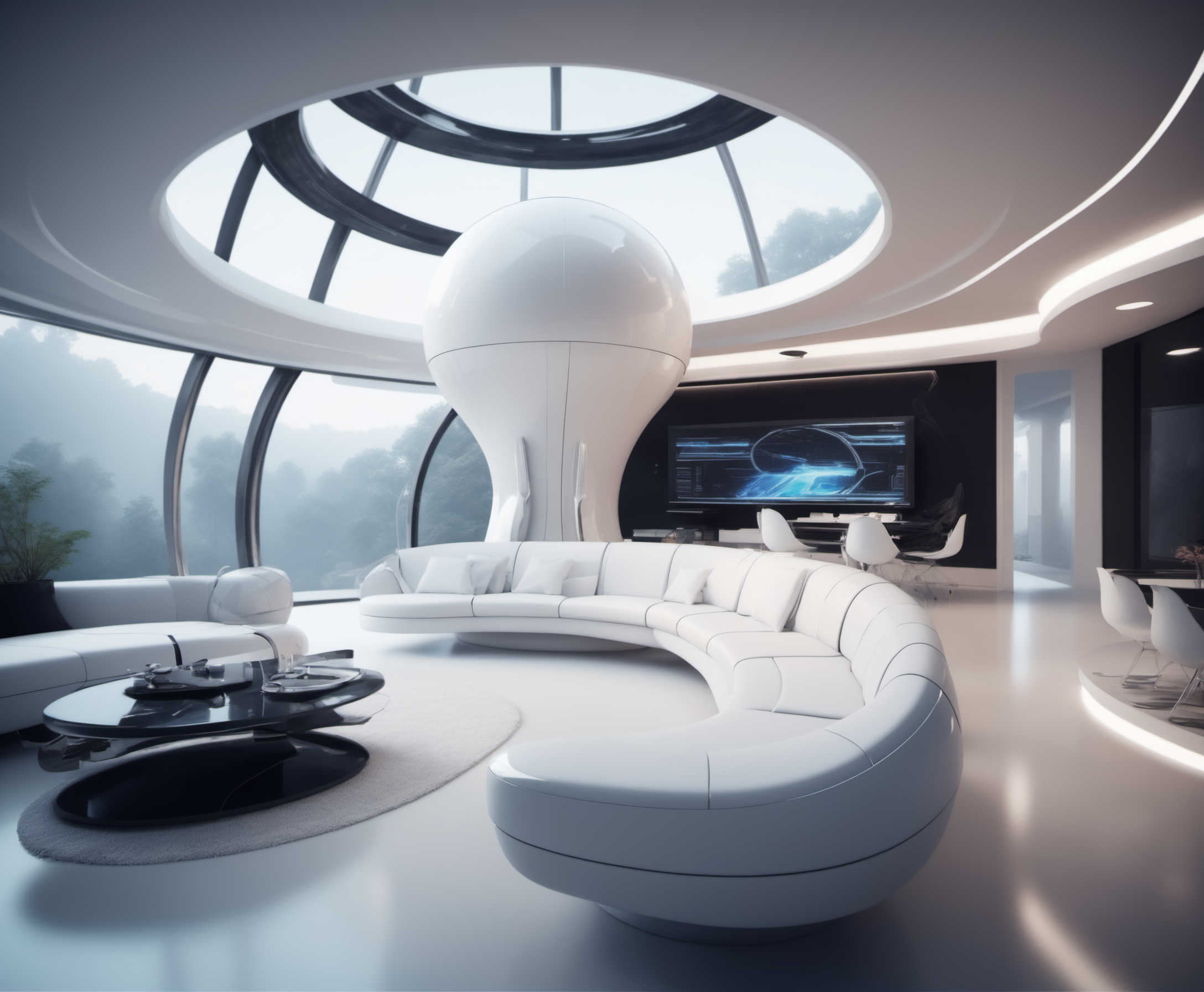 صورة مولدة بالذكاء الاصطناعي: Stable Diffusion prompt: a futuristic home , spaceship design,beautiful int... (نموذج Stable Diffusion - تصميم داخلي)