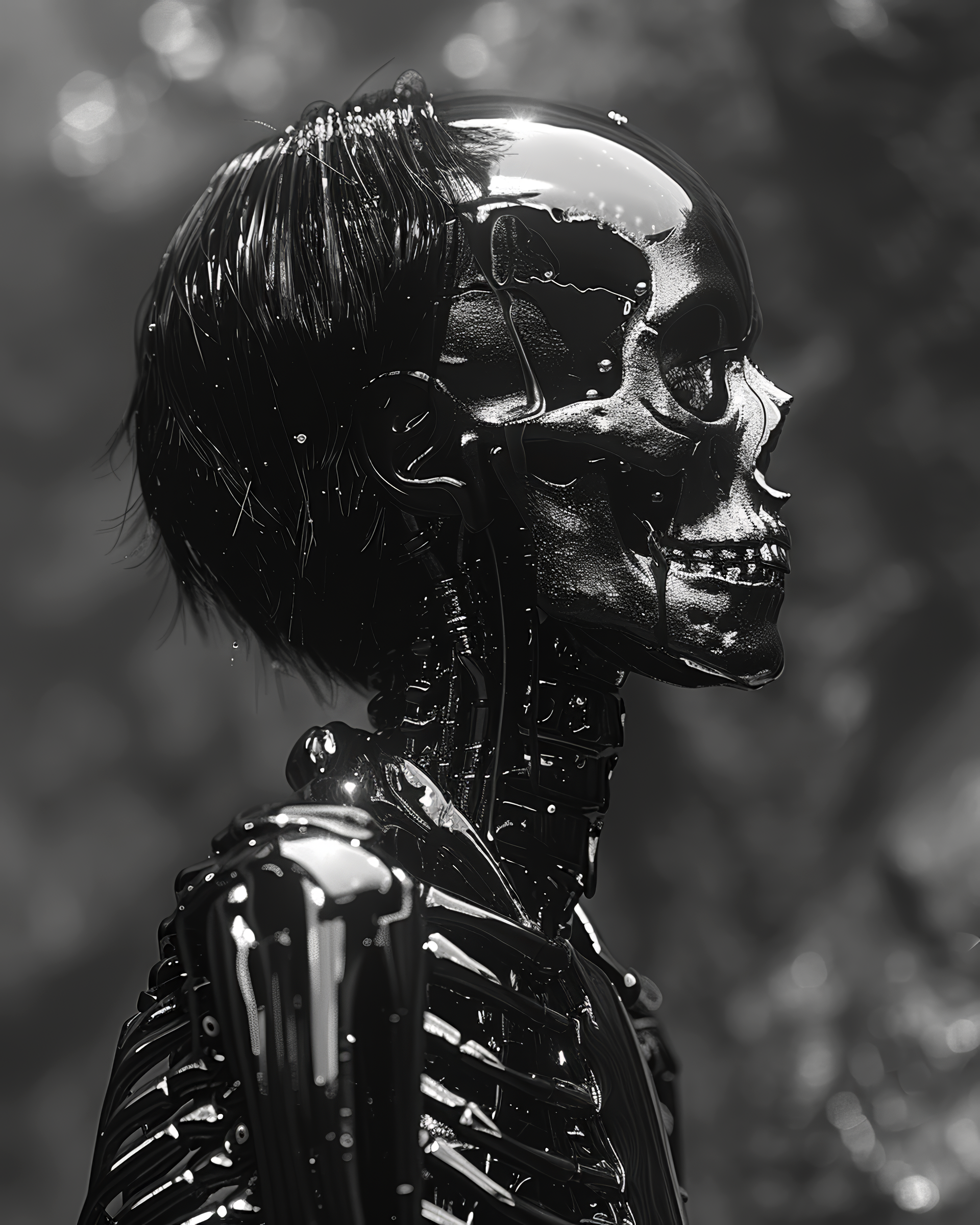 صورة مولدة بالذكاء الاصطناعي: Midjourney prompt: short hair woman dressed in transparent skeleton i... (نموذج Midjourney - صور شخصية)