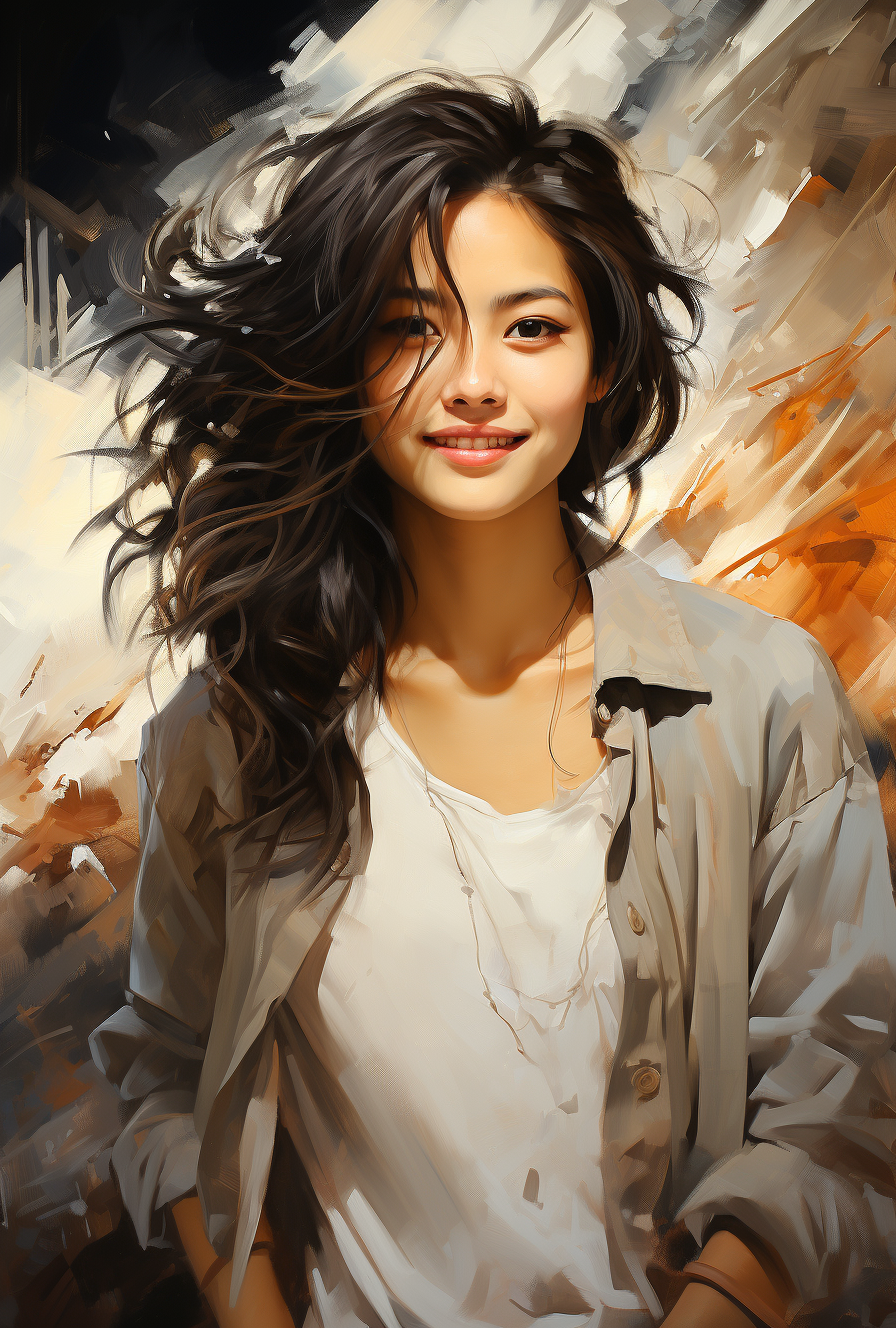 AI generated: Midjourney prompt: an asian woman smiling smiling at the camera, in t... (Midjourney - Portraits)