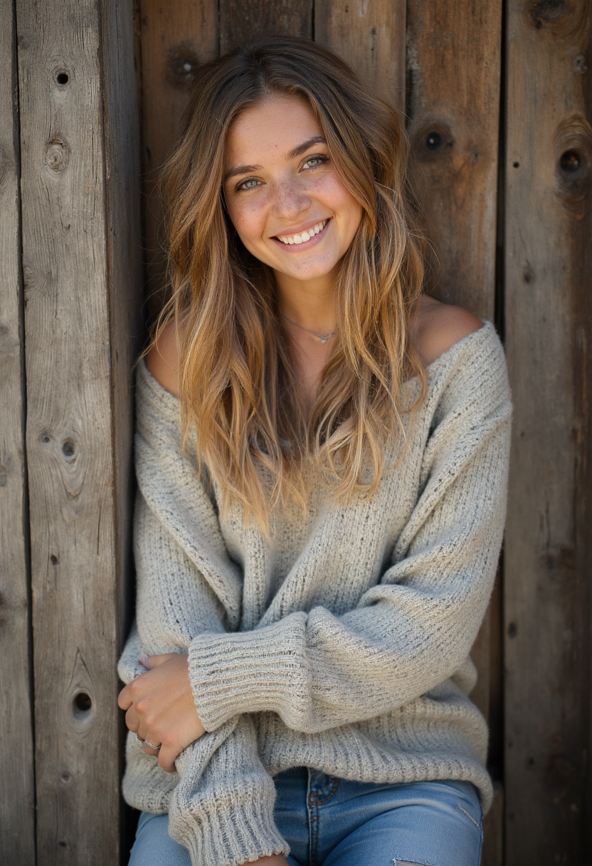 FLUX prompt: A beautiful young woman leans casually against the... - FLUX