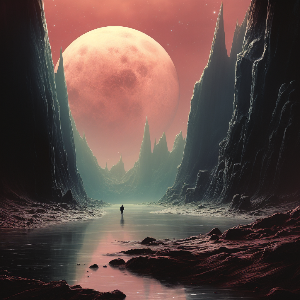 صورة مولدة بالذكاء الاصطناعي: Midjourney prompt: first landing on europa moon (نموذج Midjourney - مناظر طبيعية)