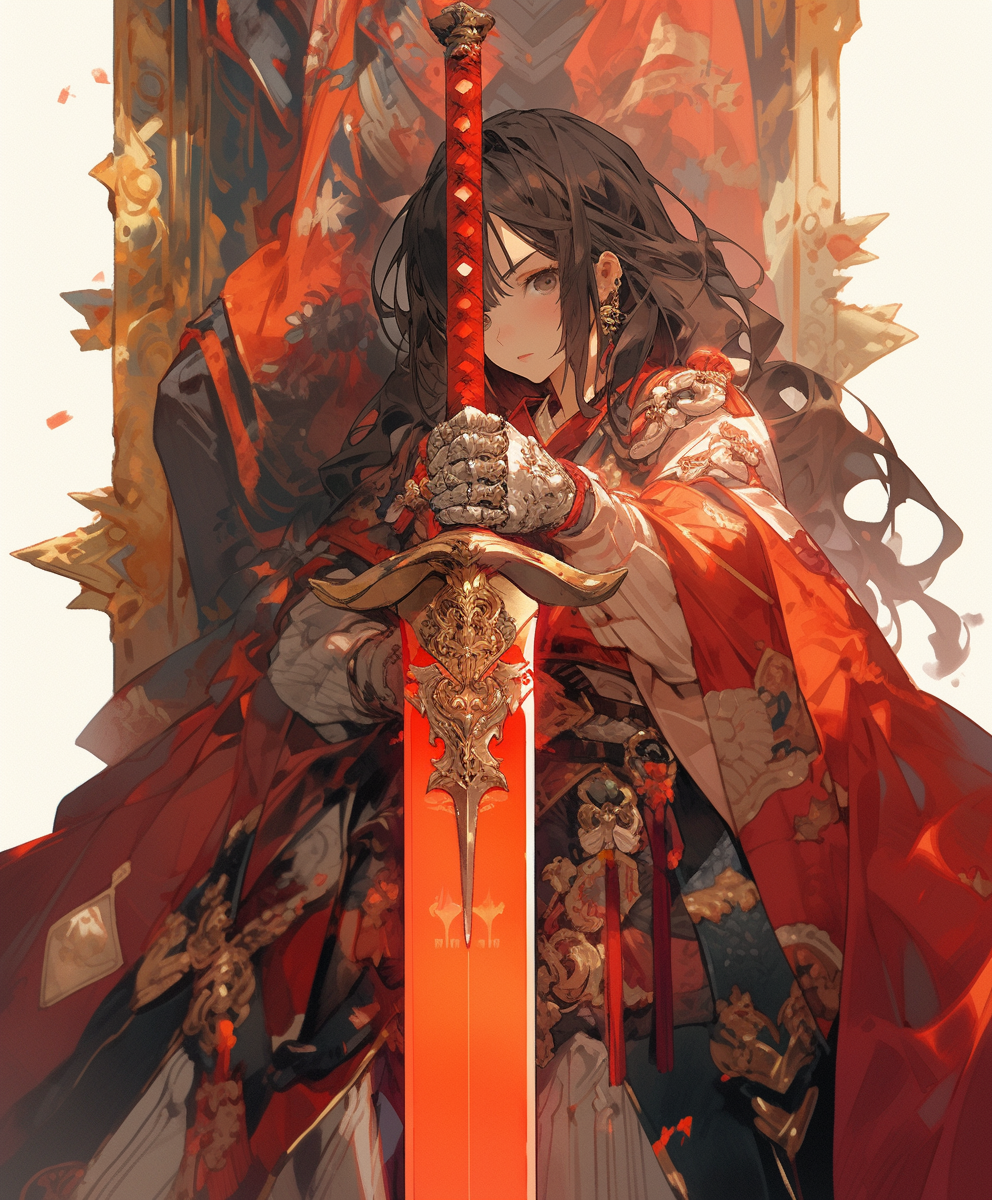 AI generated: Midjourney prompt: a cute girl holding a sword and smuggled away for ... (Midjourney - Anime)
