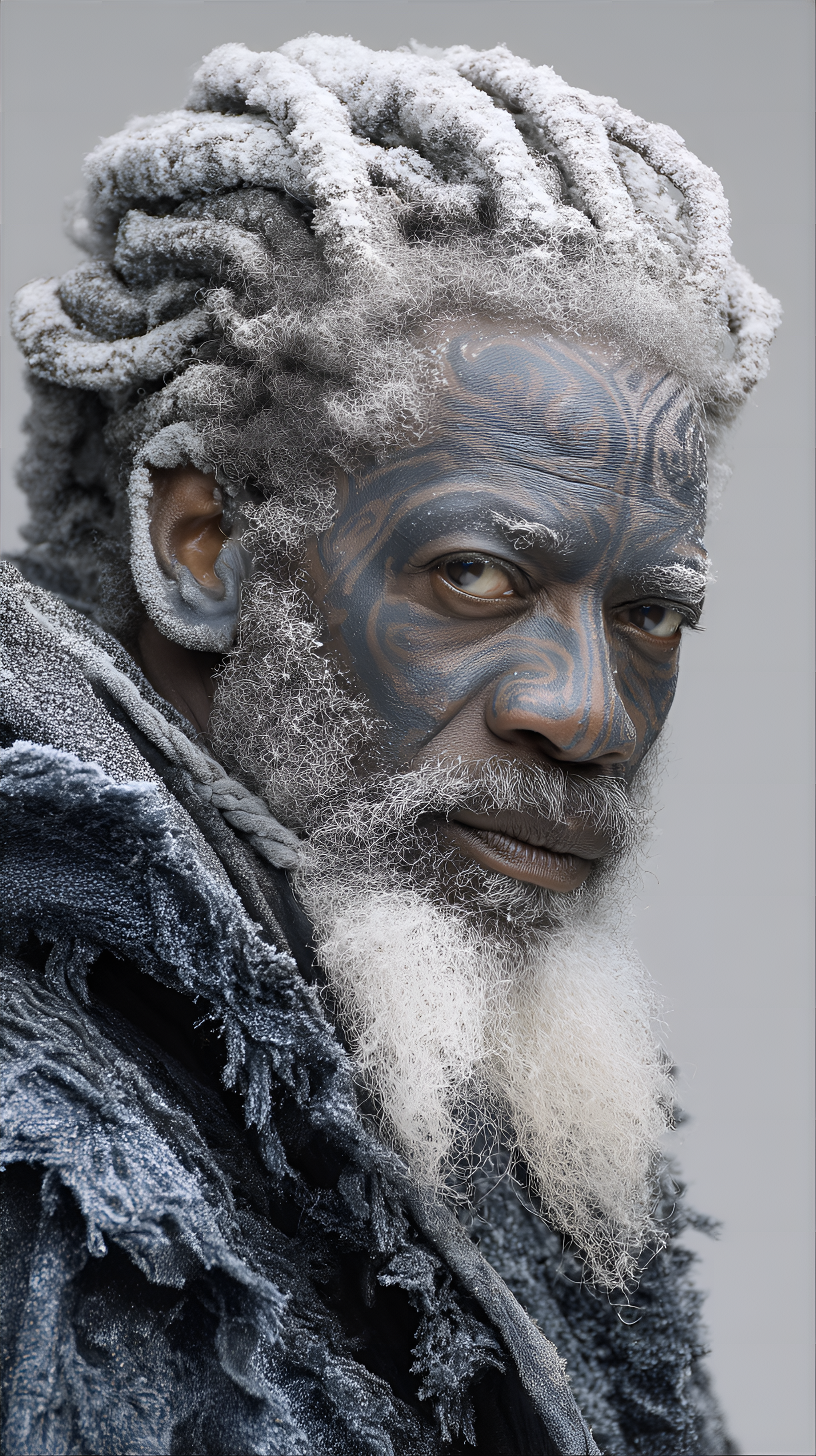 AI generated: Midjourney prompt: Mature Black man, 50s-60s, with intricately patter... (Midjourney - Animals & Nature)