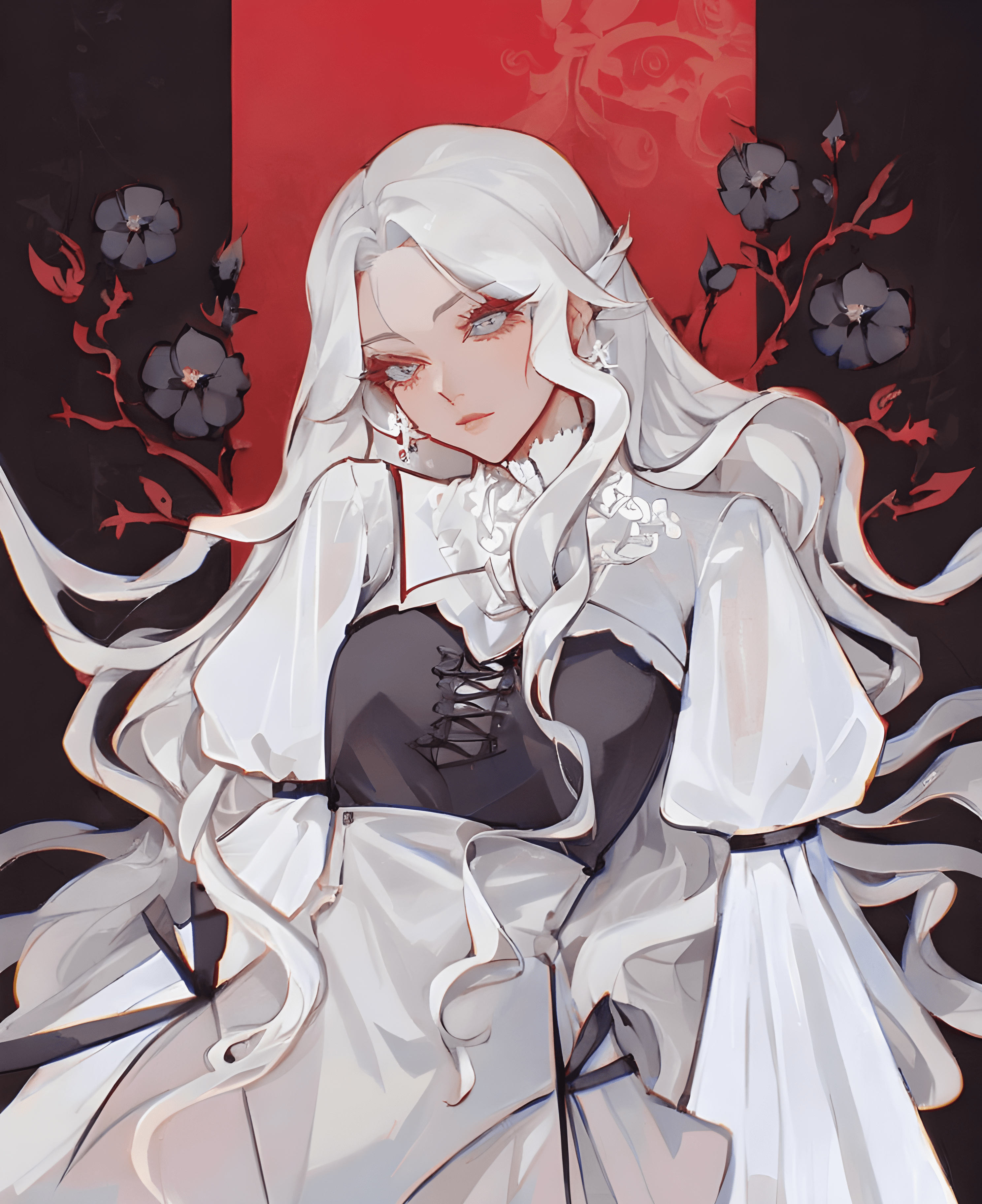 AI generated: Counterfeit-V2.5 prompt: a drawing of a woman with long white hair, an anim... (Counterfeit-V2.5 - Concept Art)