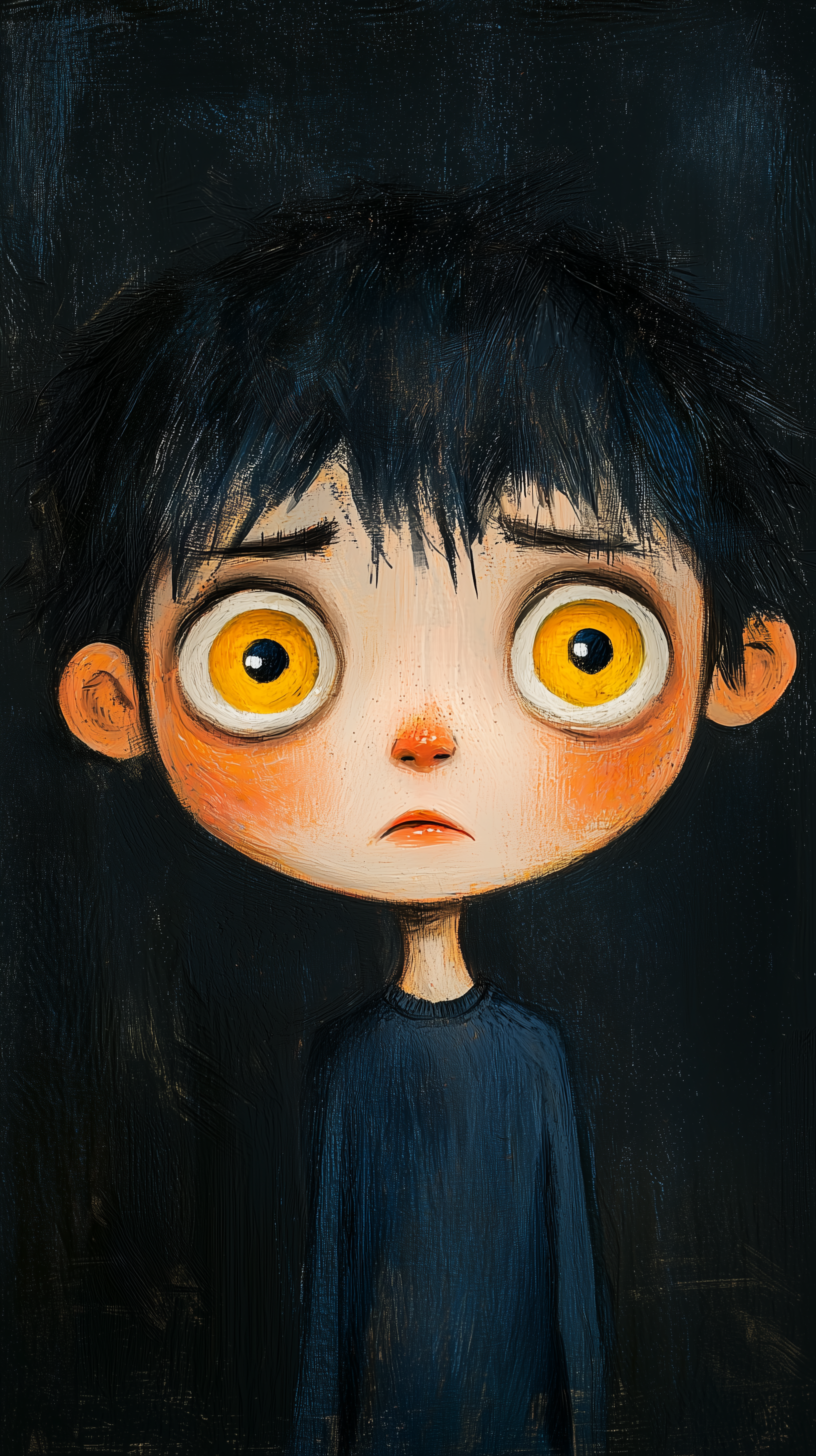 AI generated: Midjourney prompt: crayon art style, little boy cute face, melancholi... (Midjourney - Portraits)