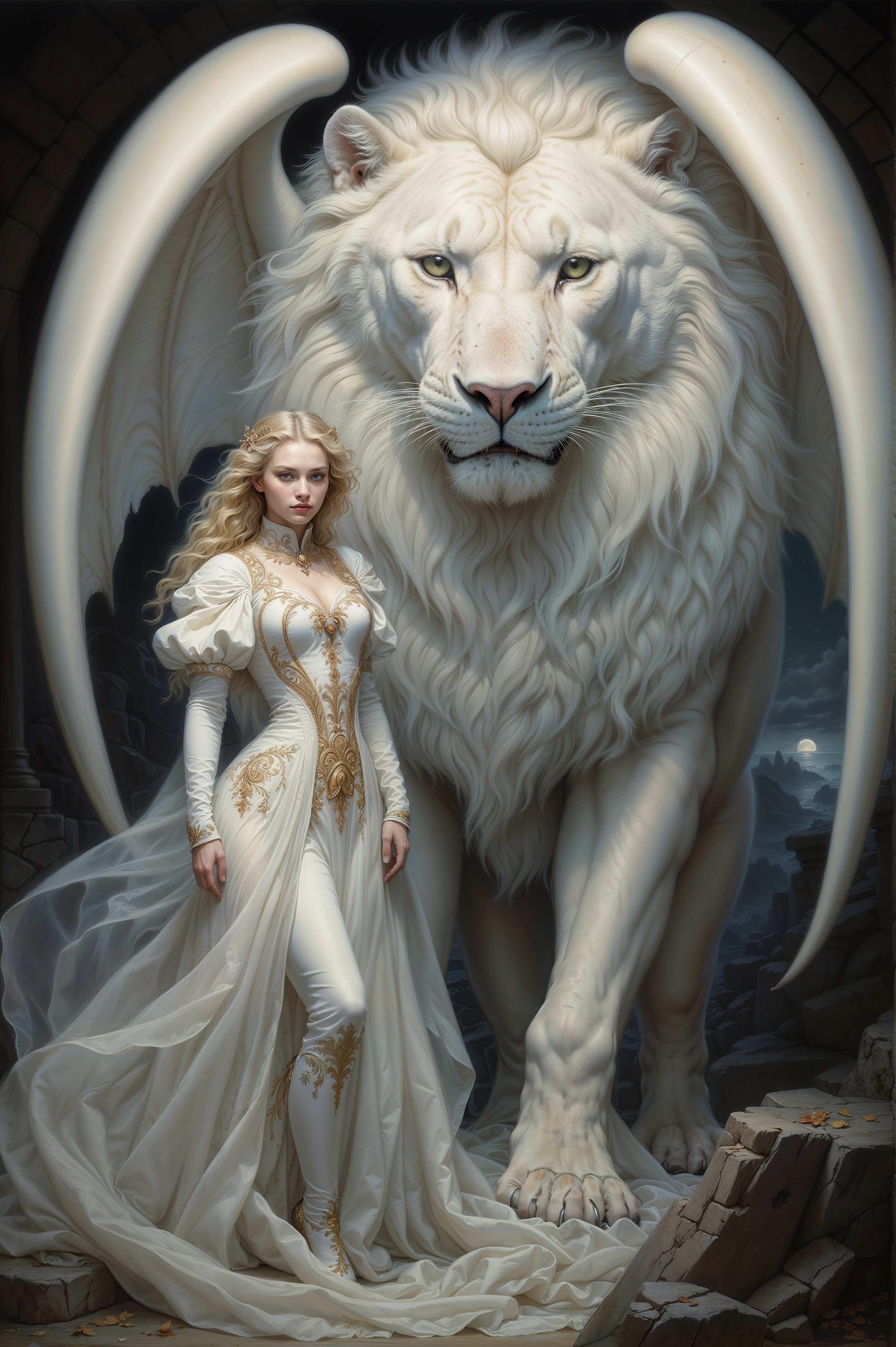 AI generated: Albino Lion (Stable Diffusion - Concept Art)
