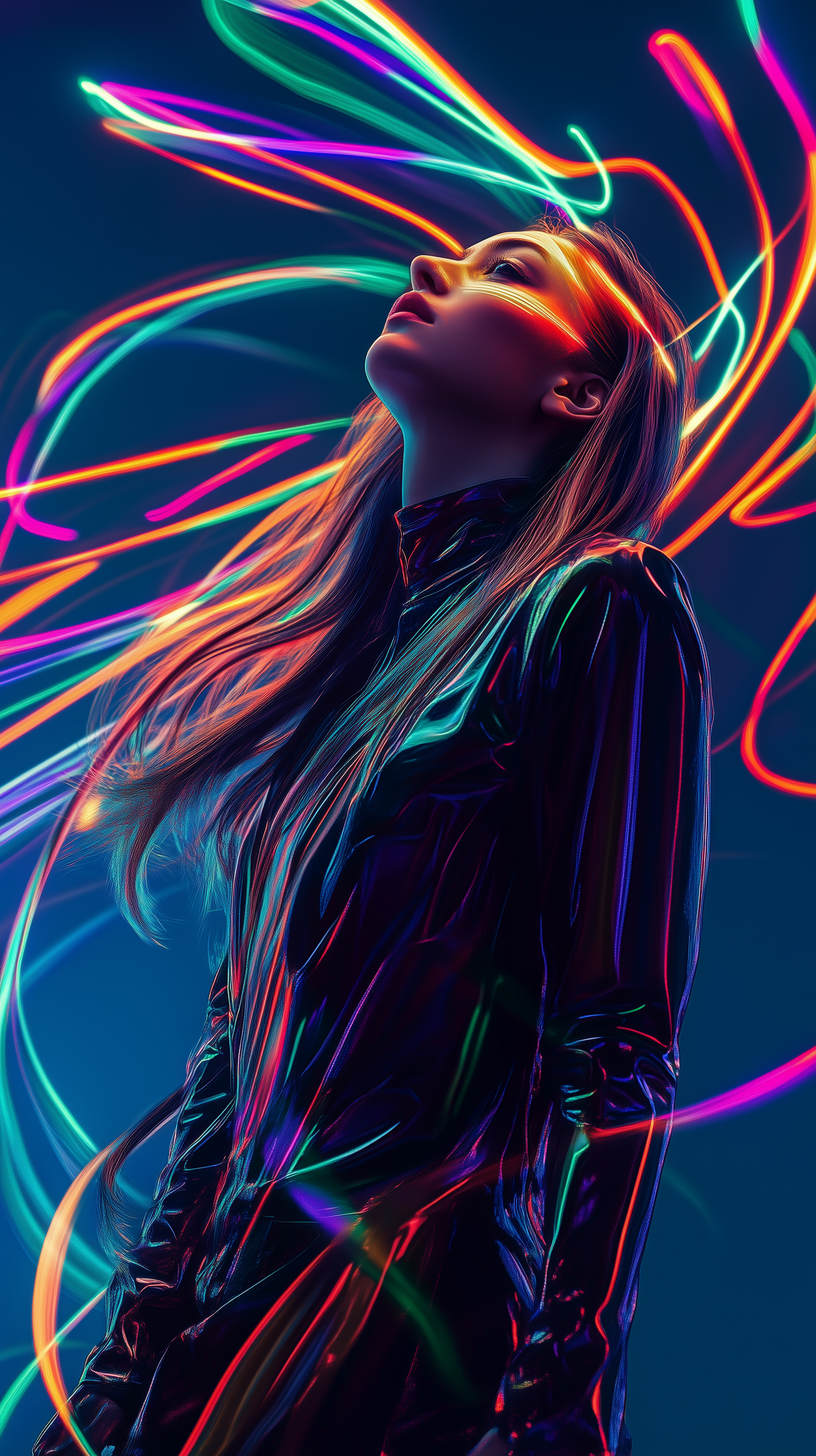 Midjourney prompt: digital art portrait of a young woman, flowing hai... - Midjourney