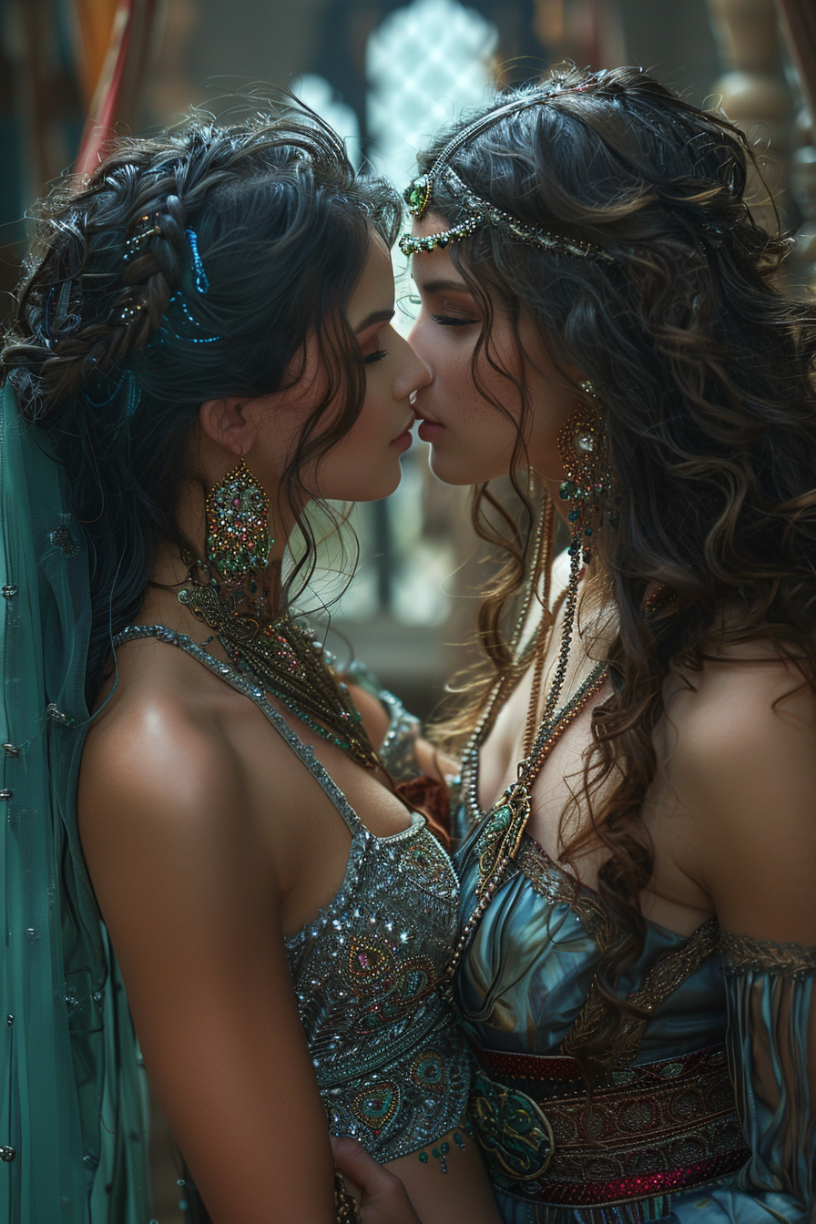 Midjourney prompt: a beautiful Turkish bellydancer, and a beautiful R... - Midjourney