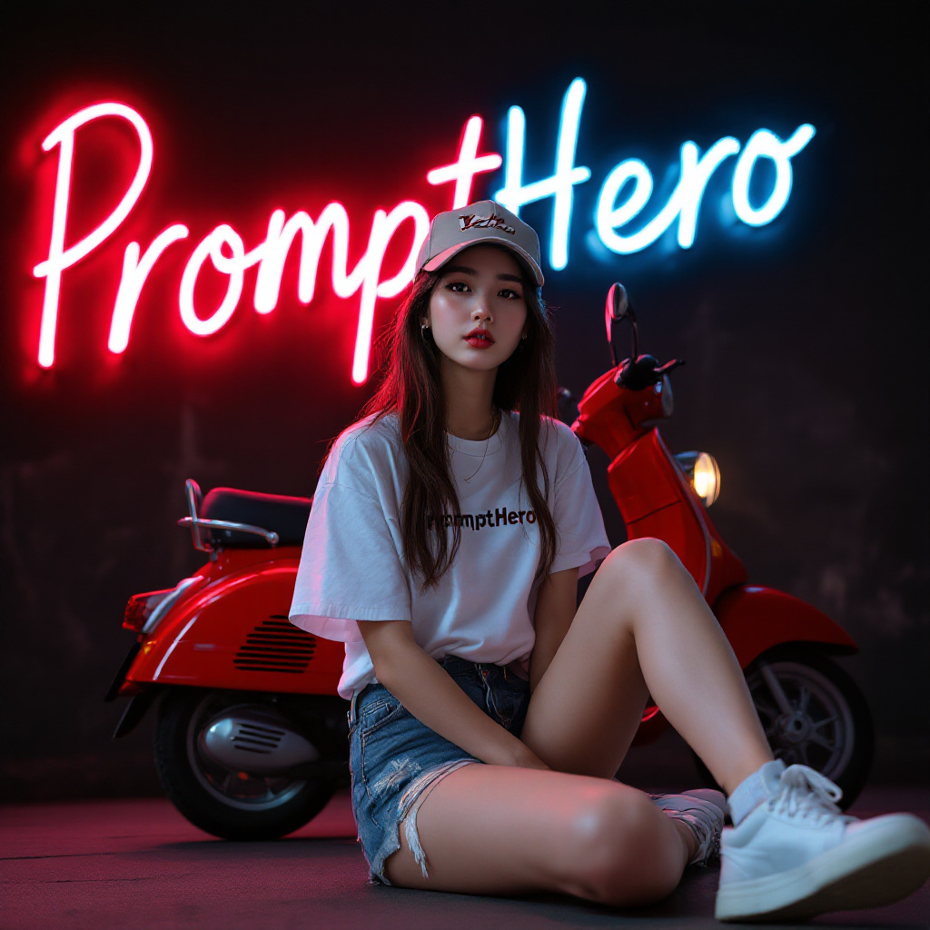 صورة مولدة بالذكاء الاصطناعي: FLUX prompt: Korean pertty female wearing a baseball cap, t-shi... (نموذج FLUX - تصوير فوتوغرافي)