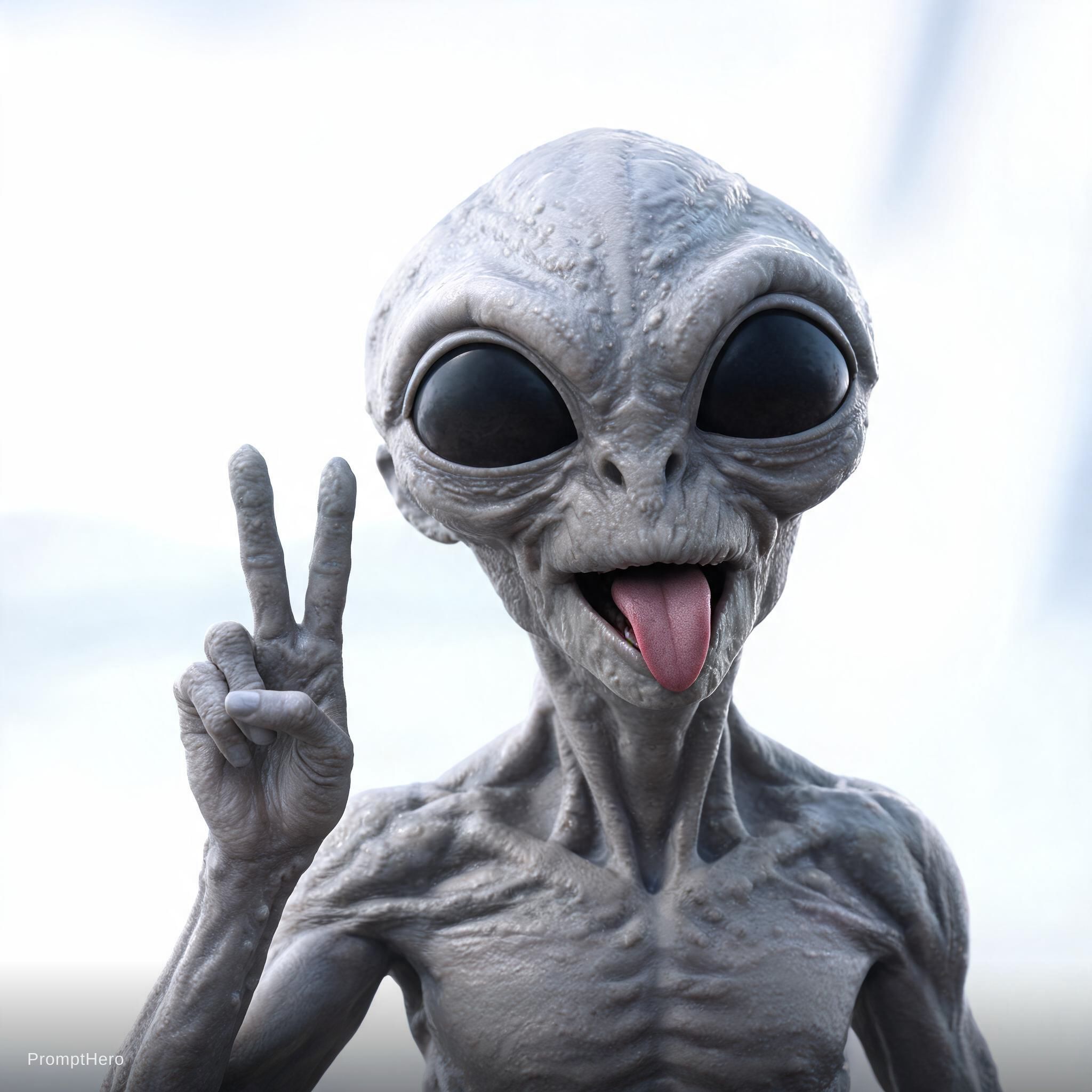 AI generated: Seedream 5 prompt: Close-up of an alien, depicted as a light gray, hu... (Seedream 5 - Portraits)
