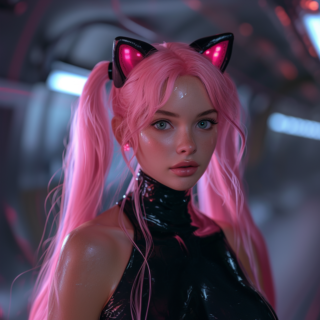 AI generated: Pink hair kitty (Midjourney - Portraits)