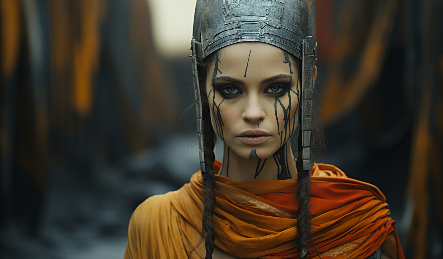 Midjourney prompt: the woman has a war painted face, in the style of ... - Midjourney