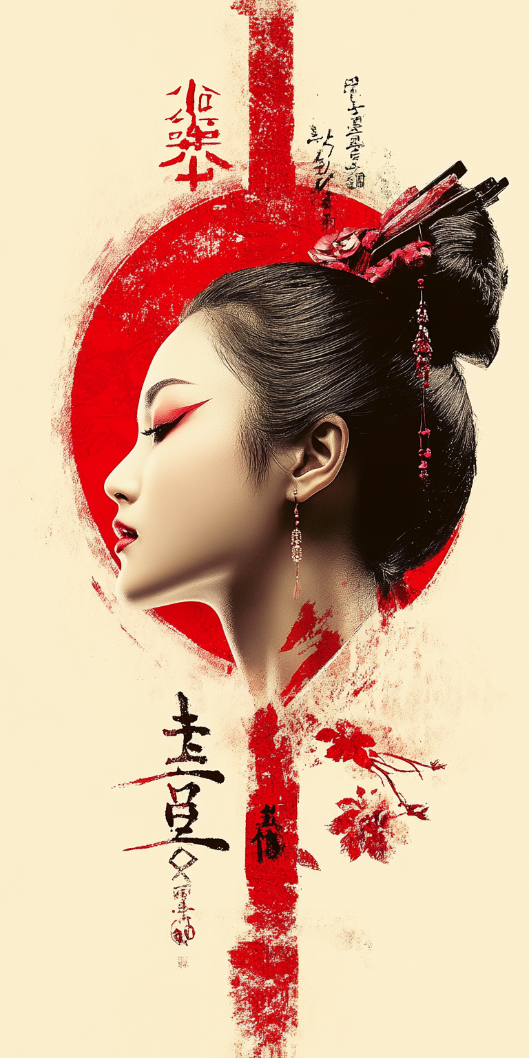 صورة مولدة بالذكاء الاصطناعي: Midjourney prompt: ink painting of a Korean woman, 25-30 years old, A... (نموذج Midjourney - صور شخصية)
