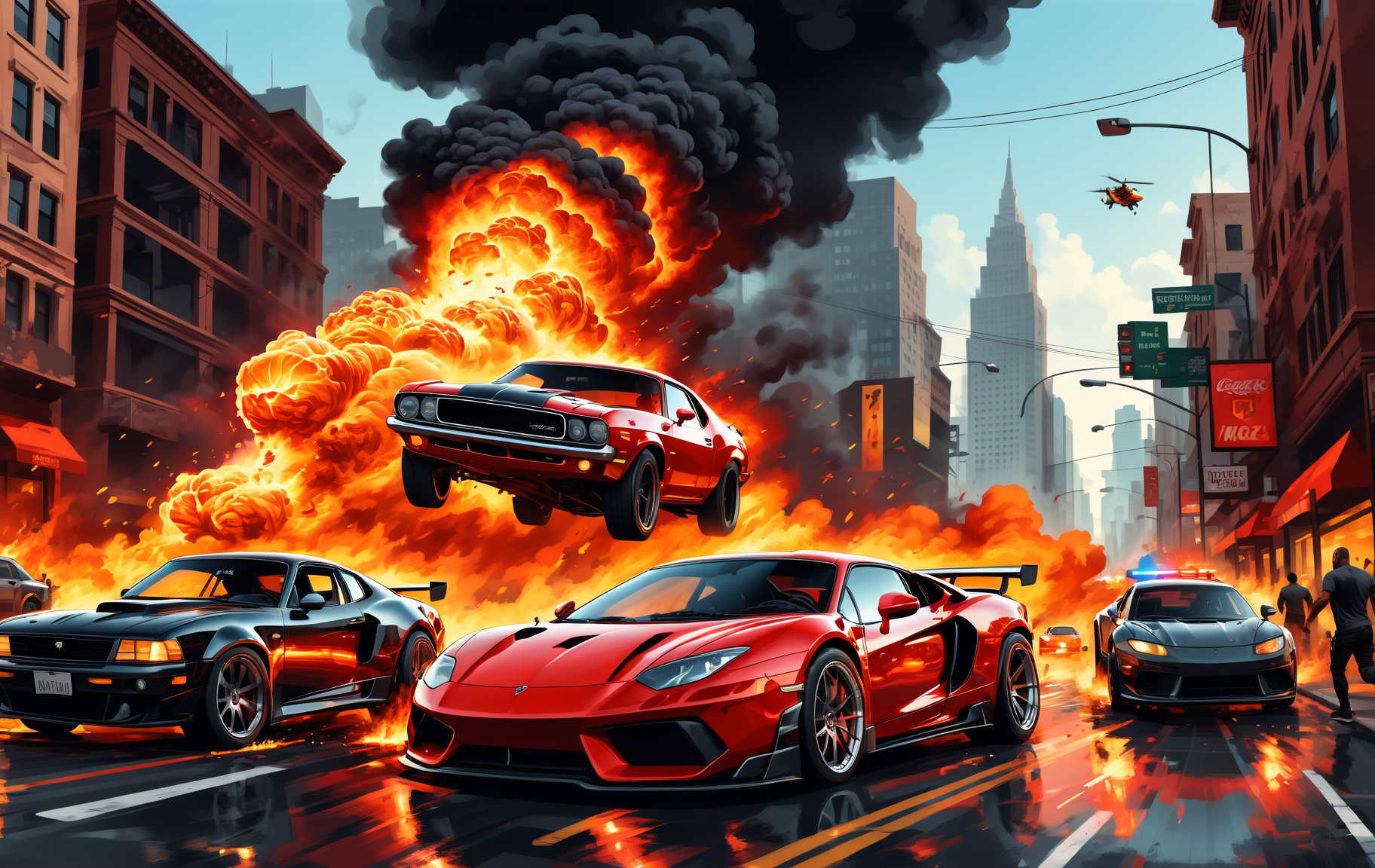AI generated: Stable Diffusion prompt: (Action film photograph) a Porsche is (flying high... (Stable Diffusion - Photography)