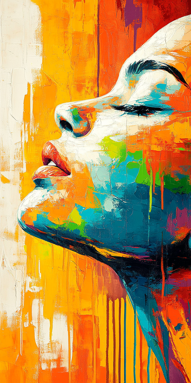 AI generated: Midjourney prompt: Painting on canvas of a woman in colorful tones, i... (Midjourney - Portraits)