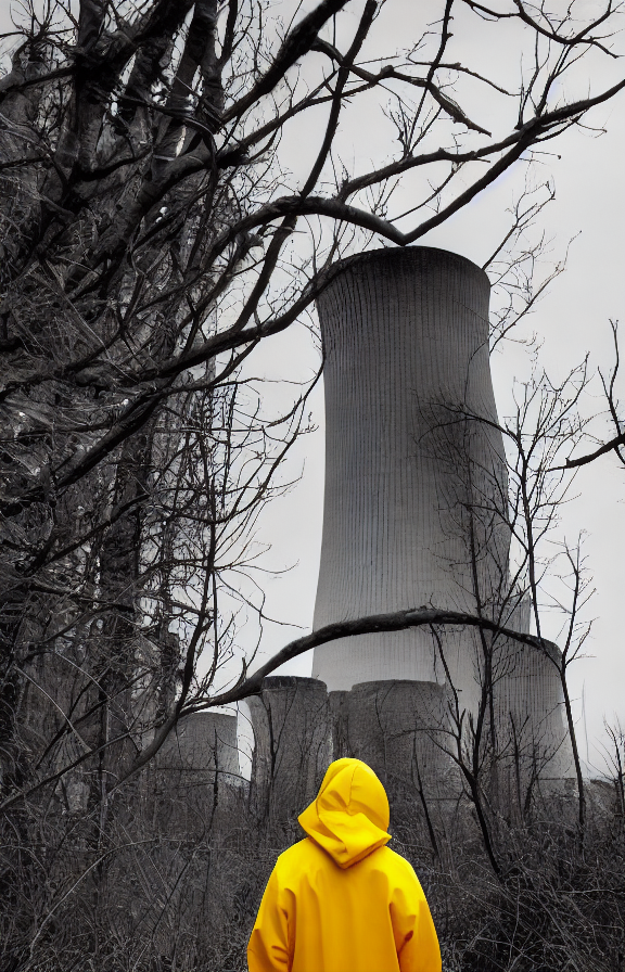 Stable Diffusion prompt: Ruined city, nuclear power plant...