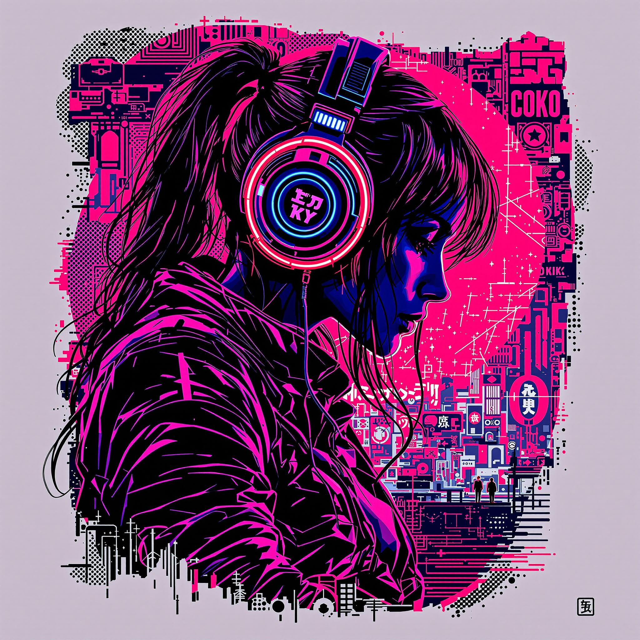 FLUX prompt: vector t-shirt design ready to print, cyberpunk, i... - FLUX