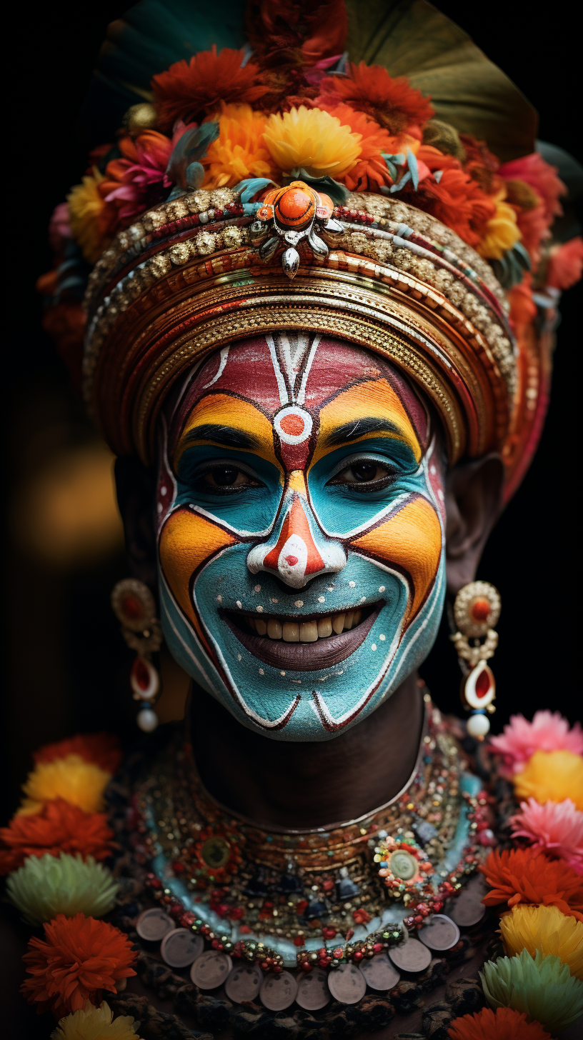 AI generated: Kathakali dancer from india (Midjourney - Portraits)