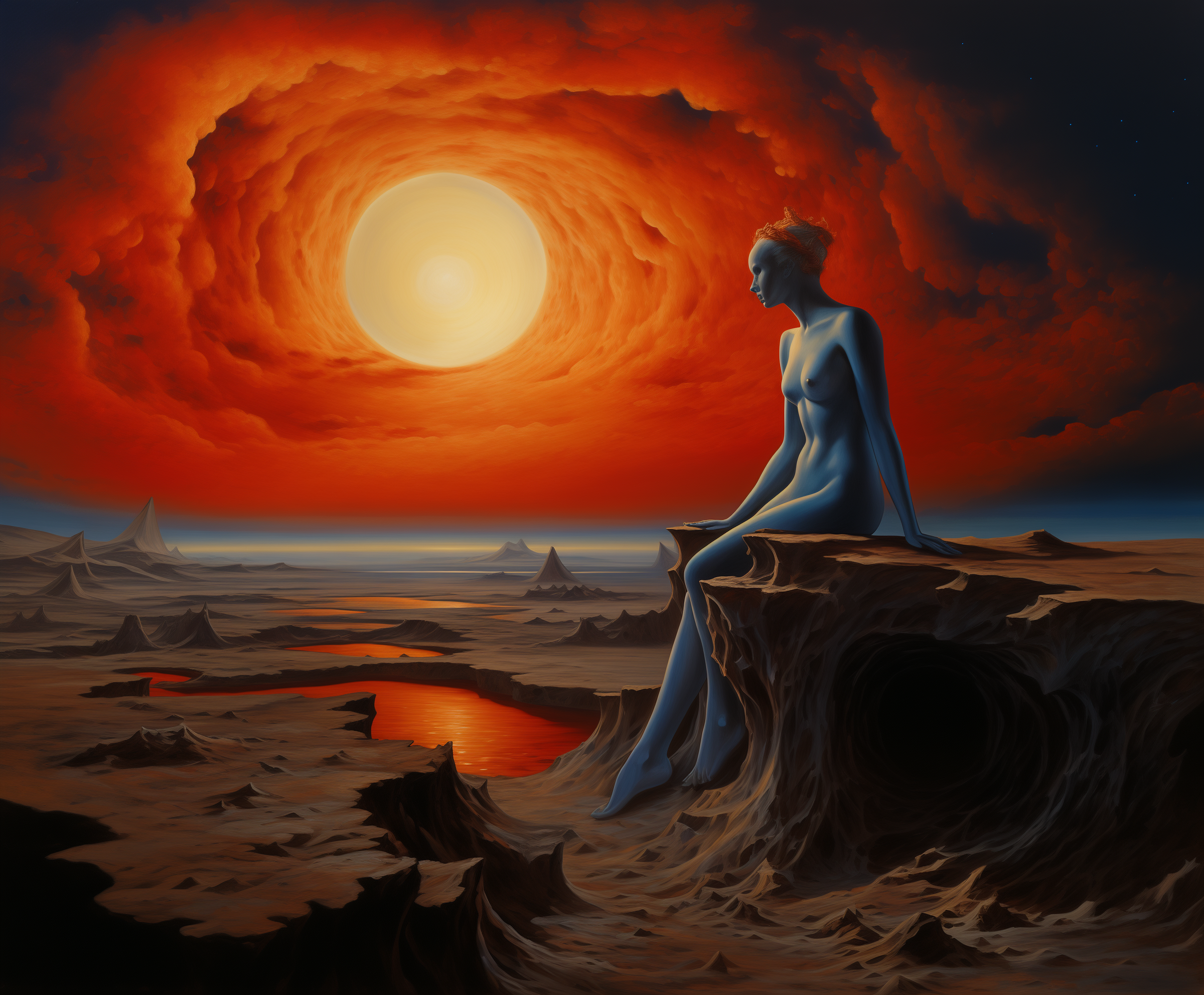 AI generated: Midjourney prompt: The sun and moon form an electric blue sphere in t... (Midjourney - Concept Art)