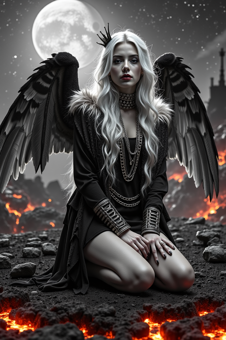 FLUX prompt: Black and white portrait photography,a dark fantas... - FLUX