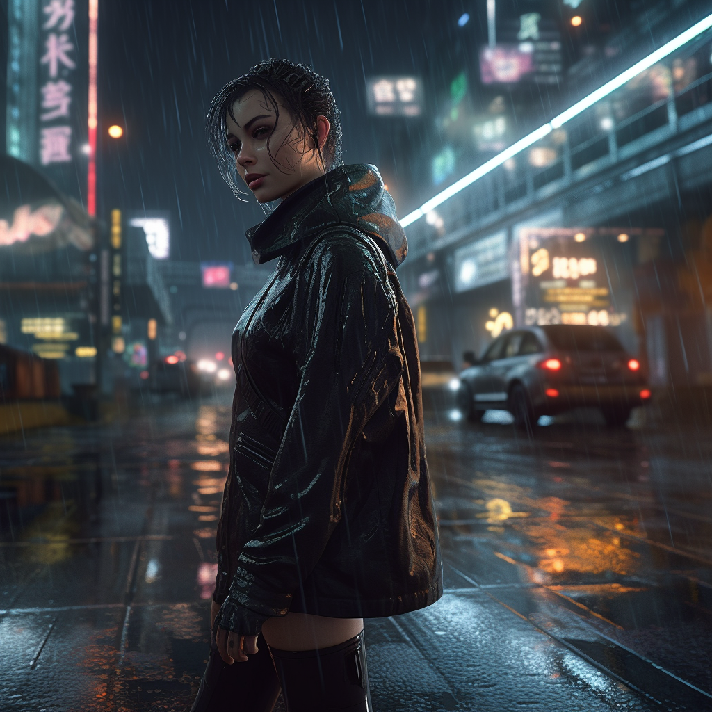 AI generated: Cyberpunk Nighttown Agent (Midjourney - Character Design)