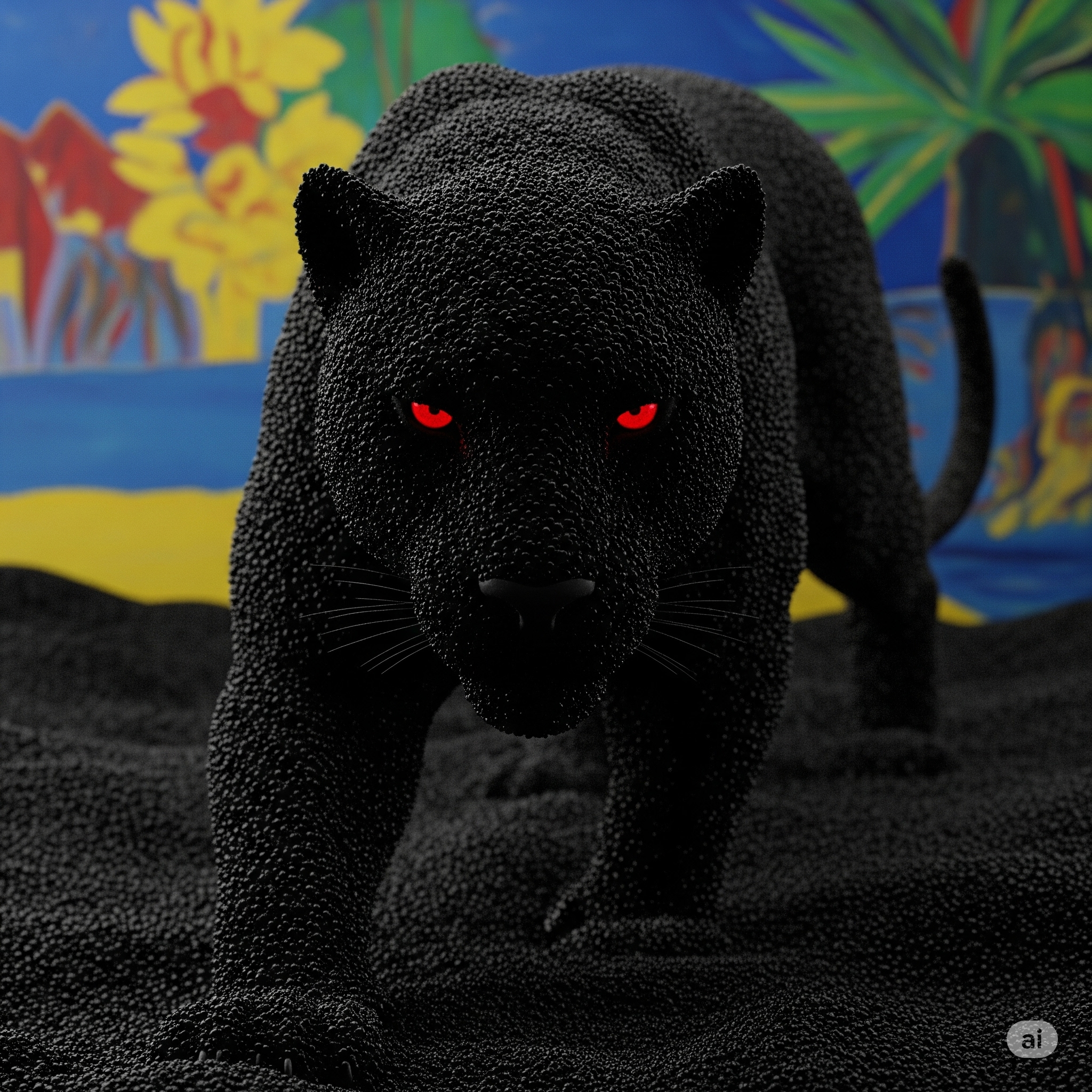 FLUX prompt: panther made out of obsidian sand, colorful gaugui... - FLUX