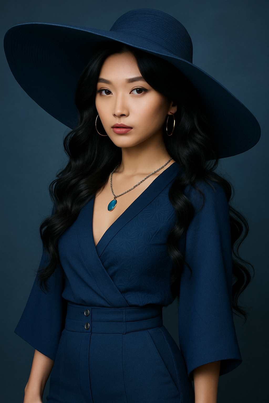 AI generated: ChatGPT Image prompt: Portrait of a woman, black hairs, blue tones (ChatGPT Image - Portraits)