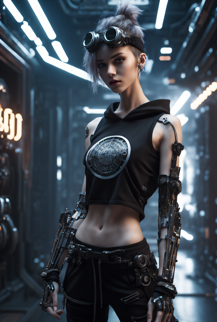 صورة مولدة بالذكاء الاصطناعي: Biomech Cyberpunk Girl (نموذج Stable Diffusion - فن مفاهيمي)