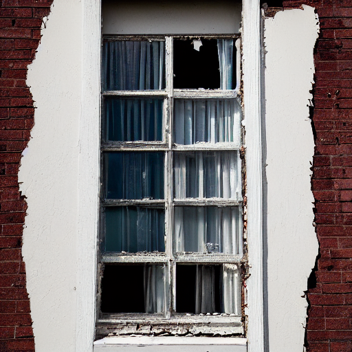 Stable Diffusion prompt: Second floor window of an abando...