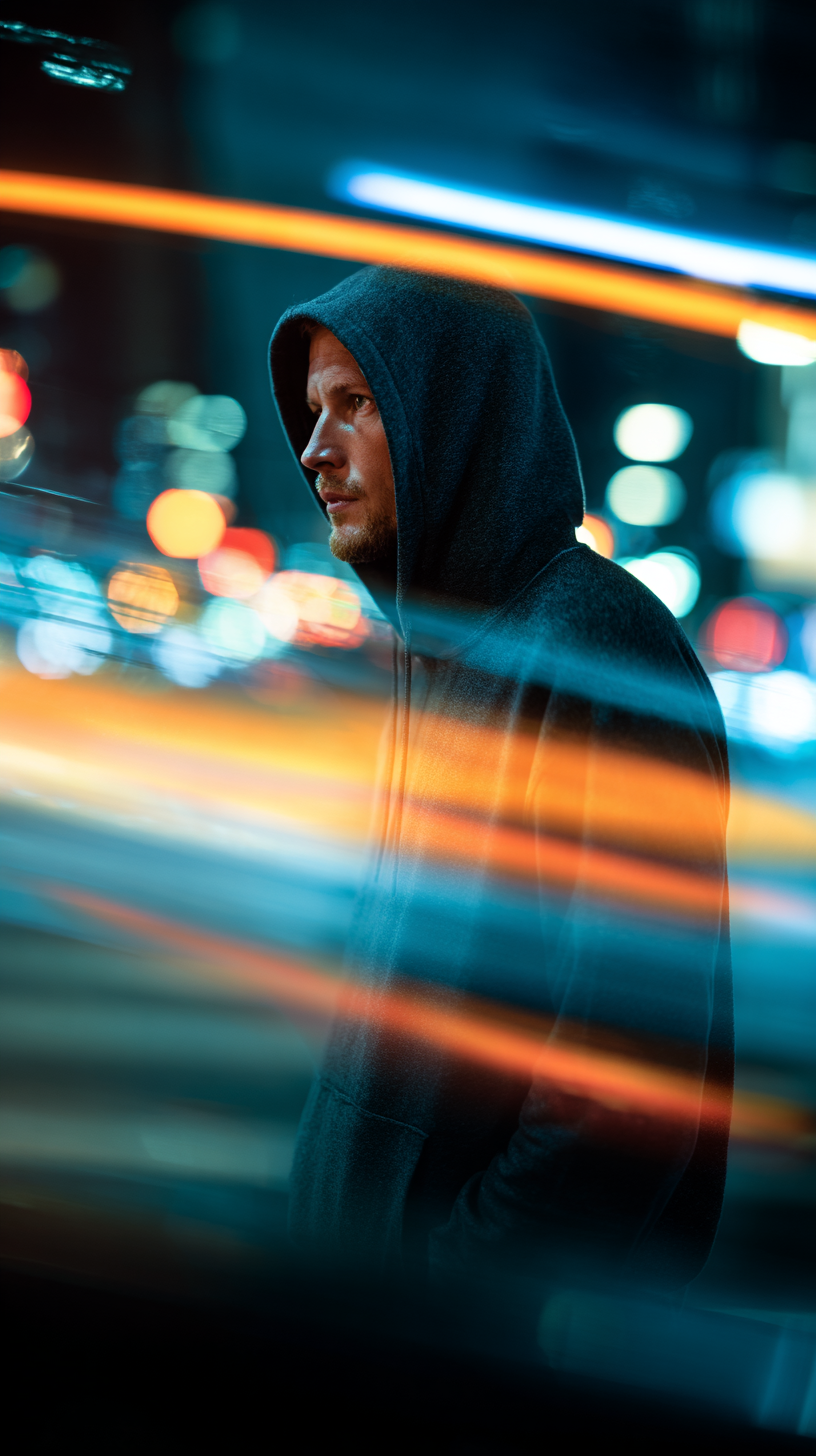 AI generated: Midjourney prompt: photography, vibrant street, male model, midnight,... (Midjourney - Portraits)